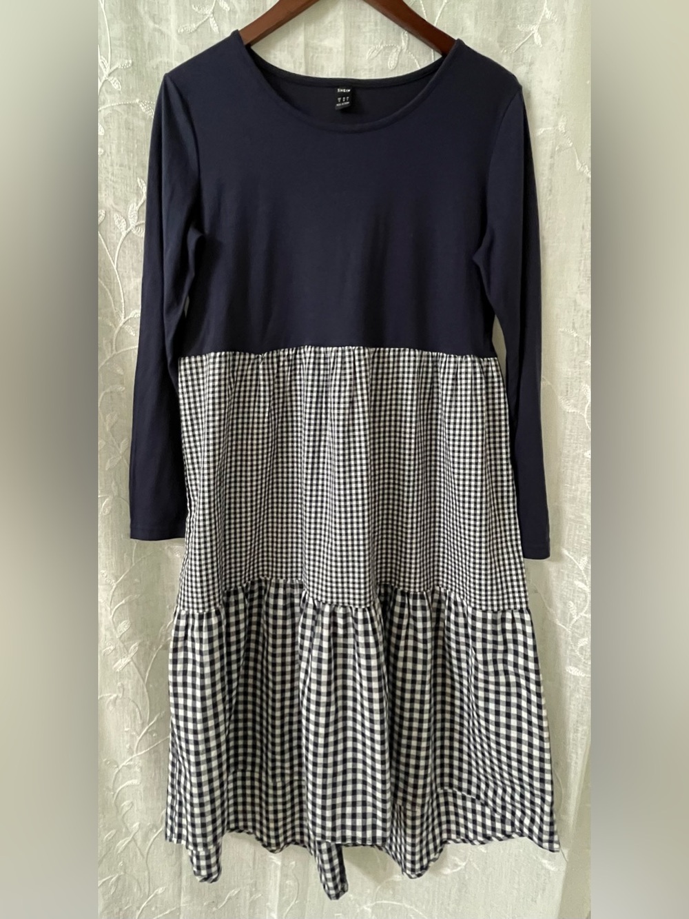 SHEIN Navy Top Black & White Gingham Maxi Dress M